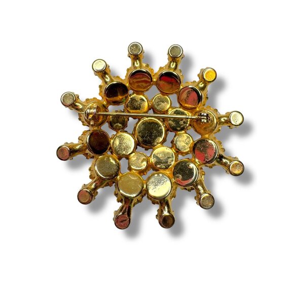 Vintage Gold Tone Brooch Green Clear Aurora Borealis Crystal Stones 2" - Picture 9 of 9